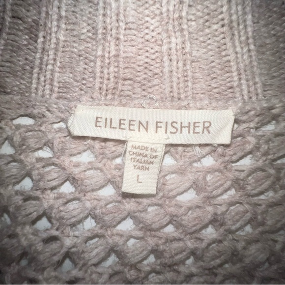 Eileen Fisher Cream Chunky Knit Open Front Long Sleeve Cardigan Sz L - Picture 3 of 11